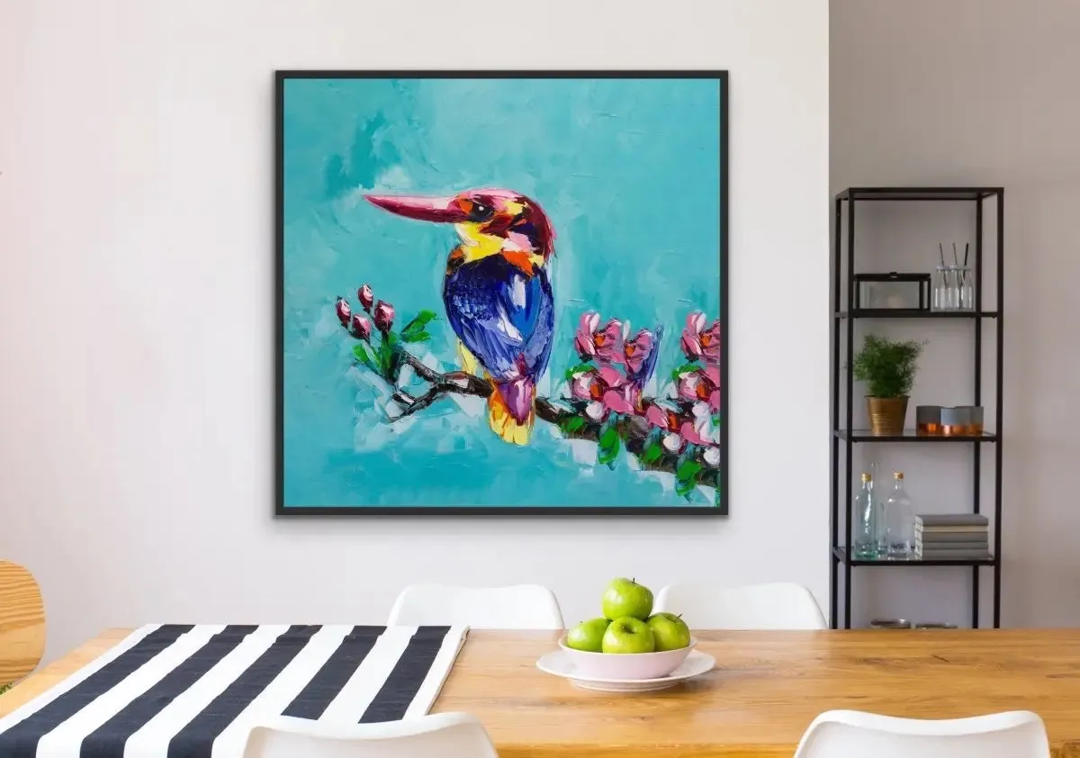 'Painted' Kingfisher - Blue Kingfisher Bird Painted Original Canvas Artwork Wall Art Print