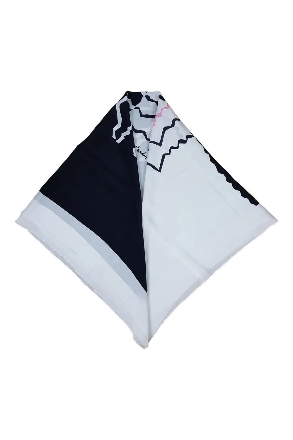 PIERRE CARDIN Geometric Black White and Pink Scarf 94cm