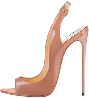 SAMMITOP Women's Peep Toe Pumps High Heels Stilettos Heeled Sandals Ankle Strap Slingback Sandals Sexy 4.7 Inch