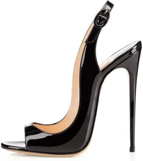 SAMMITOP Women's Peep Toe Pumps High Heels Stilettos Heeled Sandals Ankle Strap Slingback Sandals Sexy 4.7 Inch