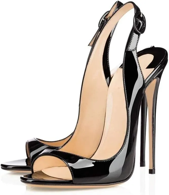 SAMMITOP Women's Peep Toe Pumps High Heels Stilettos Heeled Sandals Ankle Strap Slingback Sandals Sexy 4.7 Inch