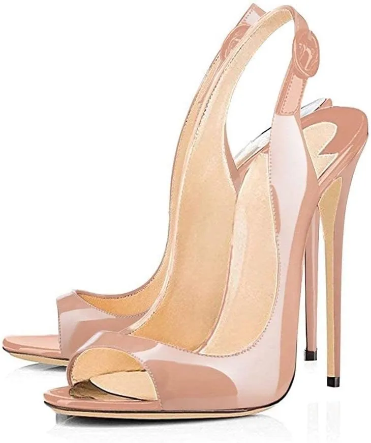 SAMMITOP Women's Peep Toe Pumps High Heels Stilettos Heeled Sandals Ankle Strap Slingback Sandals Sexy 4.7 Inch