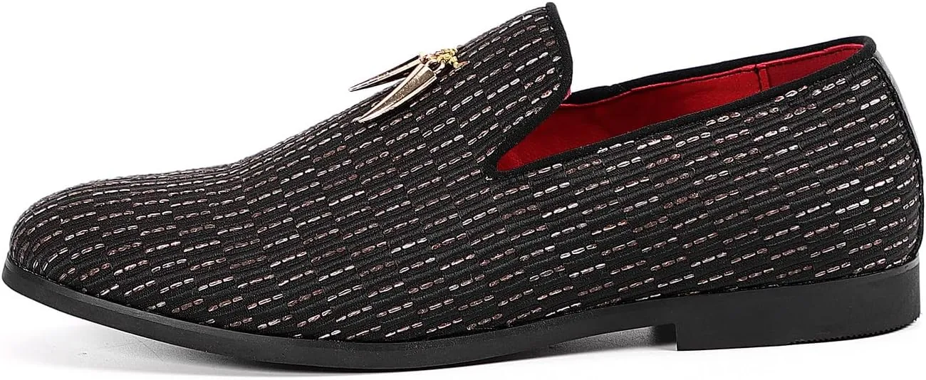 Santimon Mens Loafers Tassel Slip-On Wedding Prom Party Dress Shoes Smoking Slippers