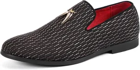 Santimon Mens Loafers Tassel Slip-On Wedding Prom Party Dress Shoes Smoking Slippers