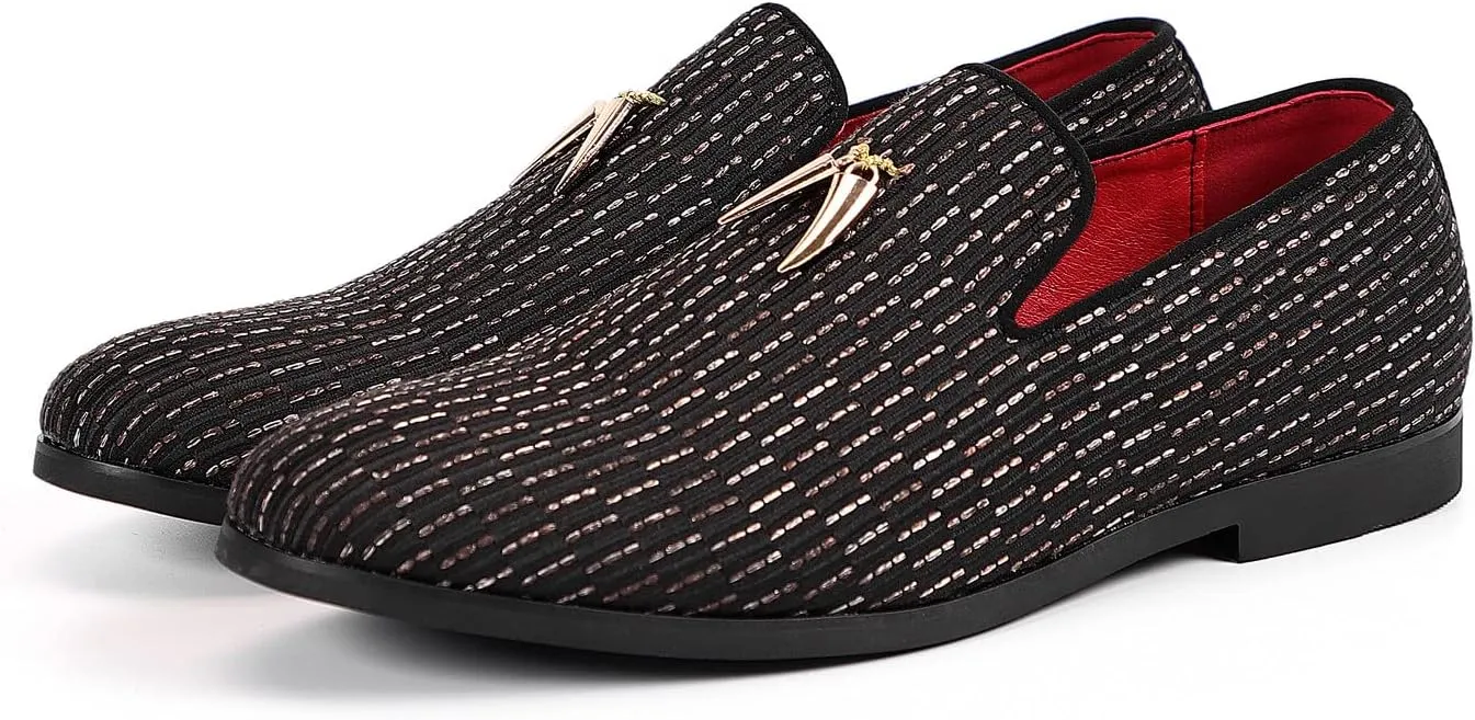 Santimon Mens Loafers Tassel Slip-On Wedding Prom Party Dress Shoes Smoking Slippers