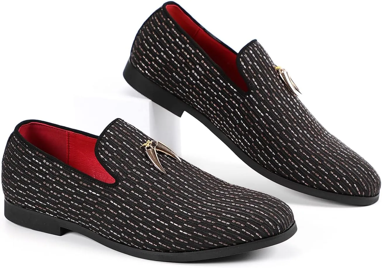 Santimon Mens Loafers Tassel Slip-On Wedding Prom Party Dress Shoes Smoking Slippers