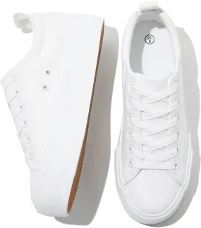 SERNIAL Womens White Platform Sneakers PU Leather Platform Shoes Walking Shoes for Women