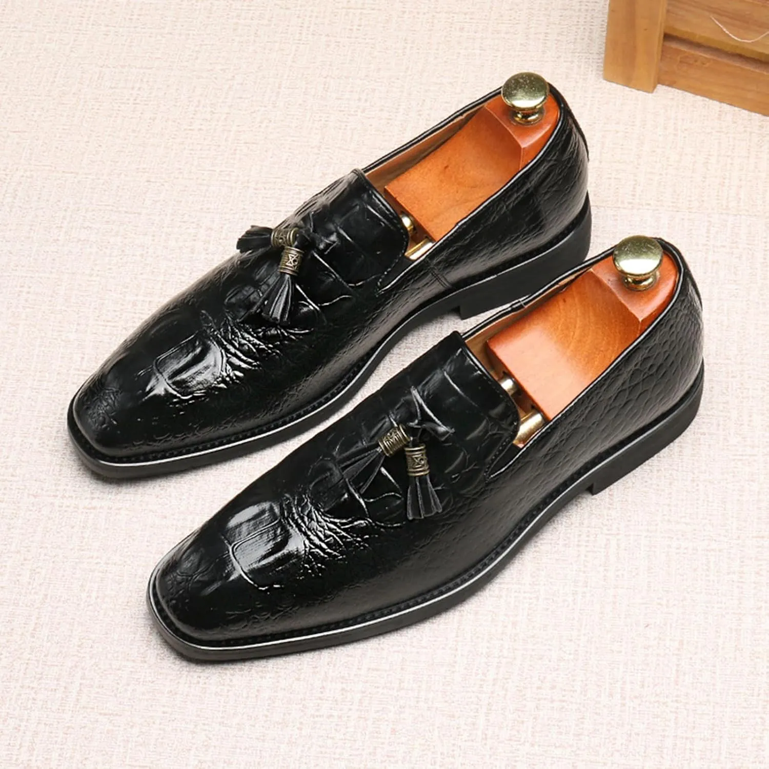 Tassel Loafer for Mens, Classic PU Leather Tassel Dress Shoes for Men