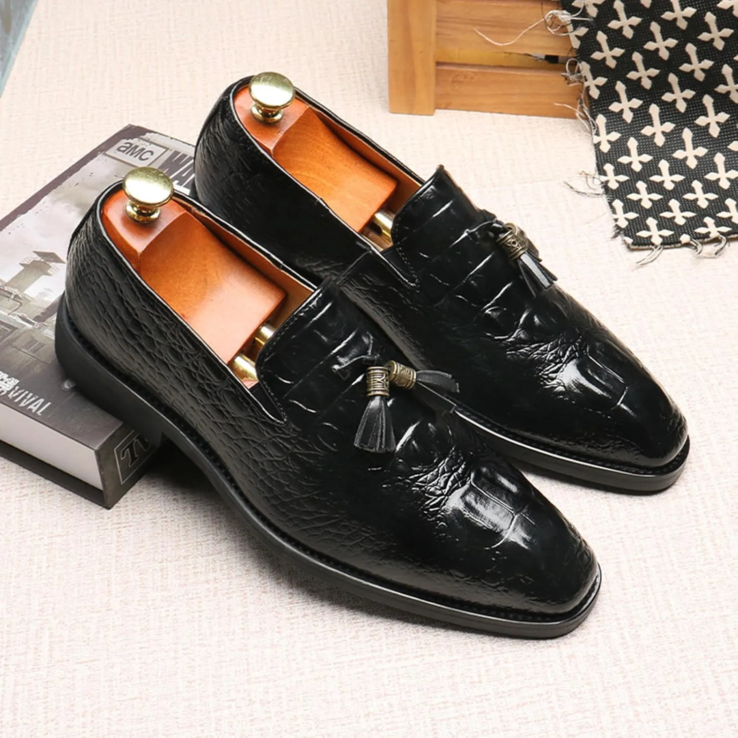 Tassel Loafer for Mens, Classic PU Leather Tassel Dress Shoes for Men