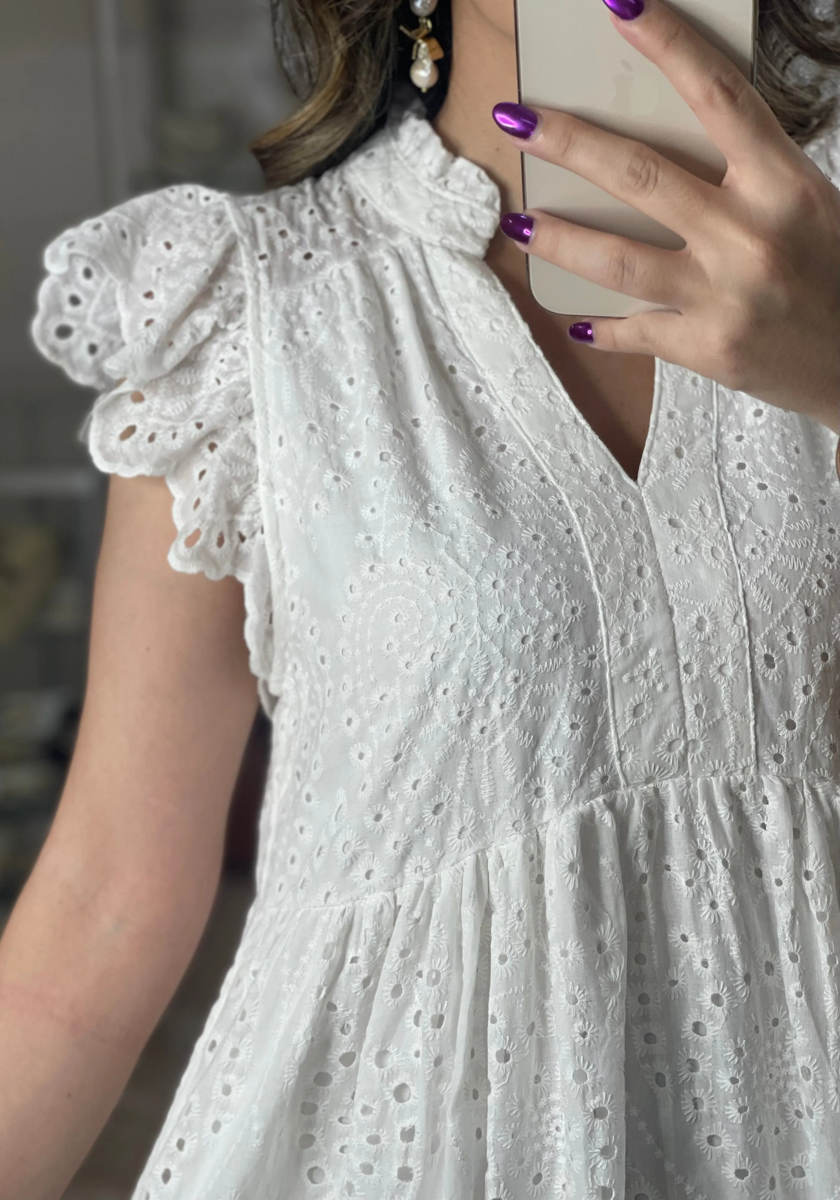 V-Neck Tiered Eyelet Dress