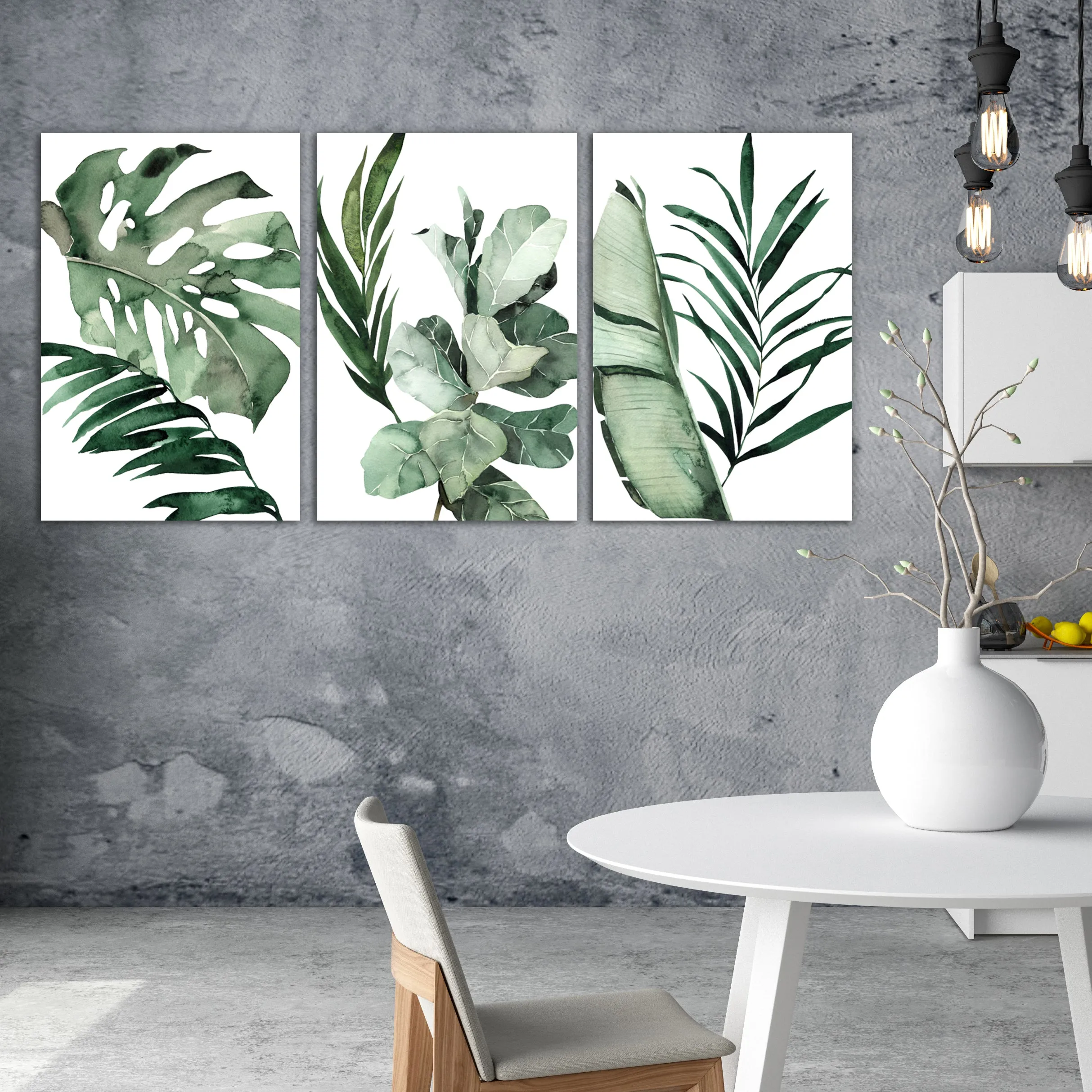 Watercolor Tropical Leaves Canvas Set