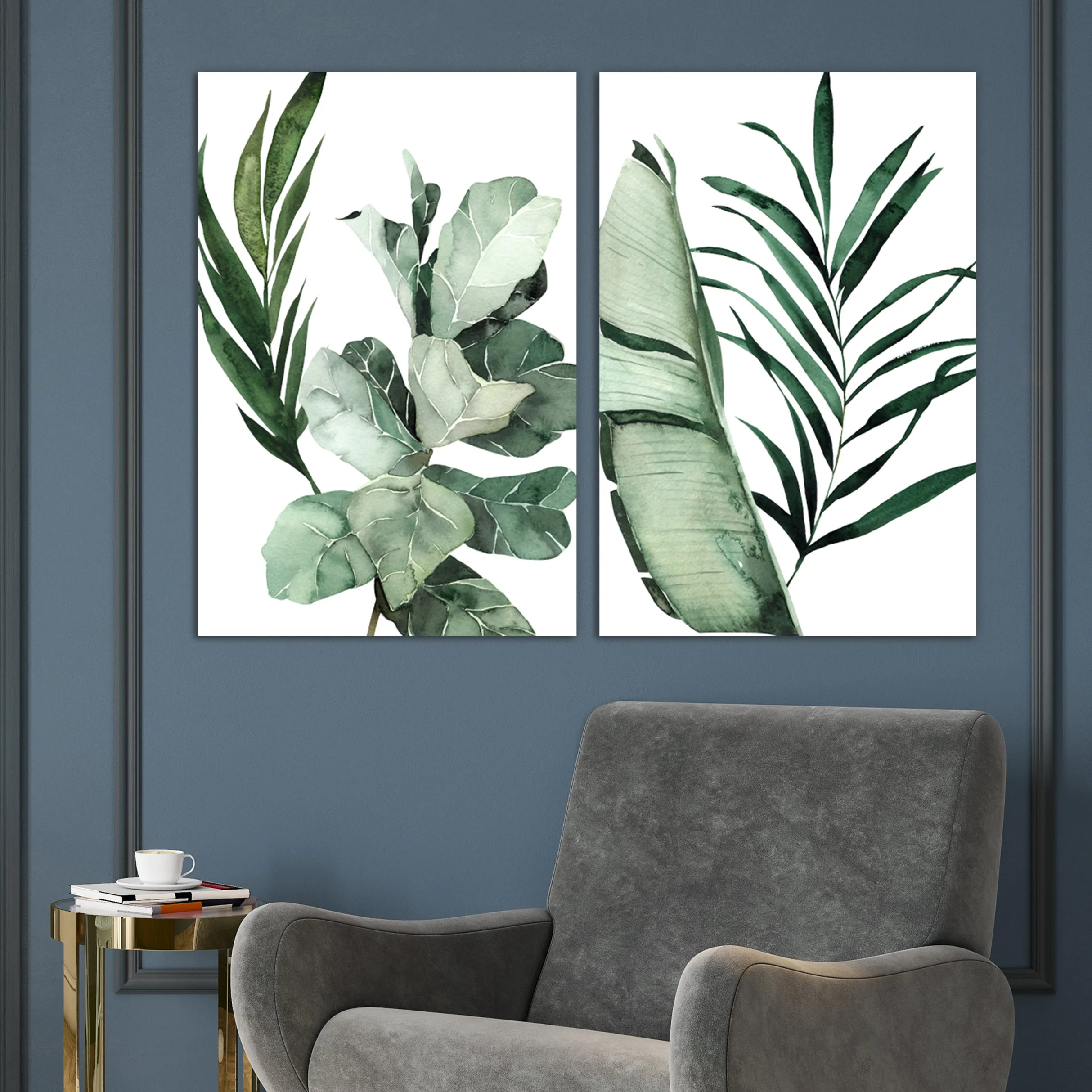 Watercolor Tropical Leaves Canvas Set