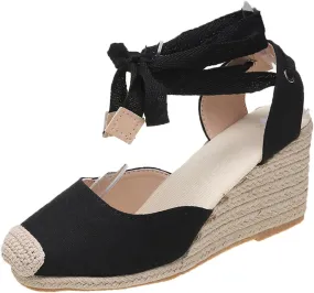 ZWRXW Womens Espadrilles Wedge Sandal Closed Toe Platform Sandals Platform Comfortable Soft Arch Support High Heels Wedge Sandals Ankle Strap Lace Up Summer Shoes