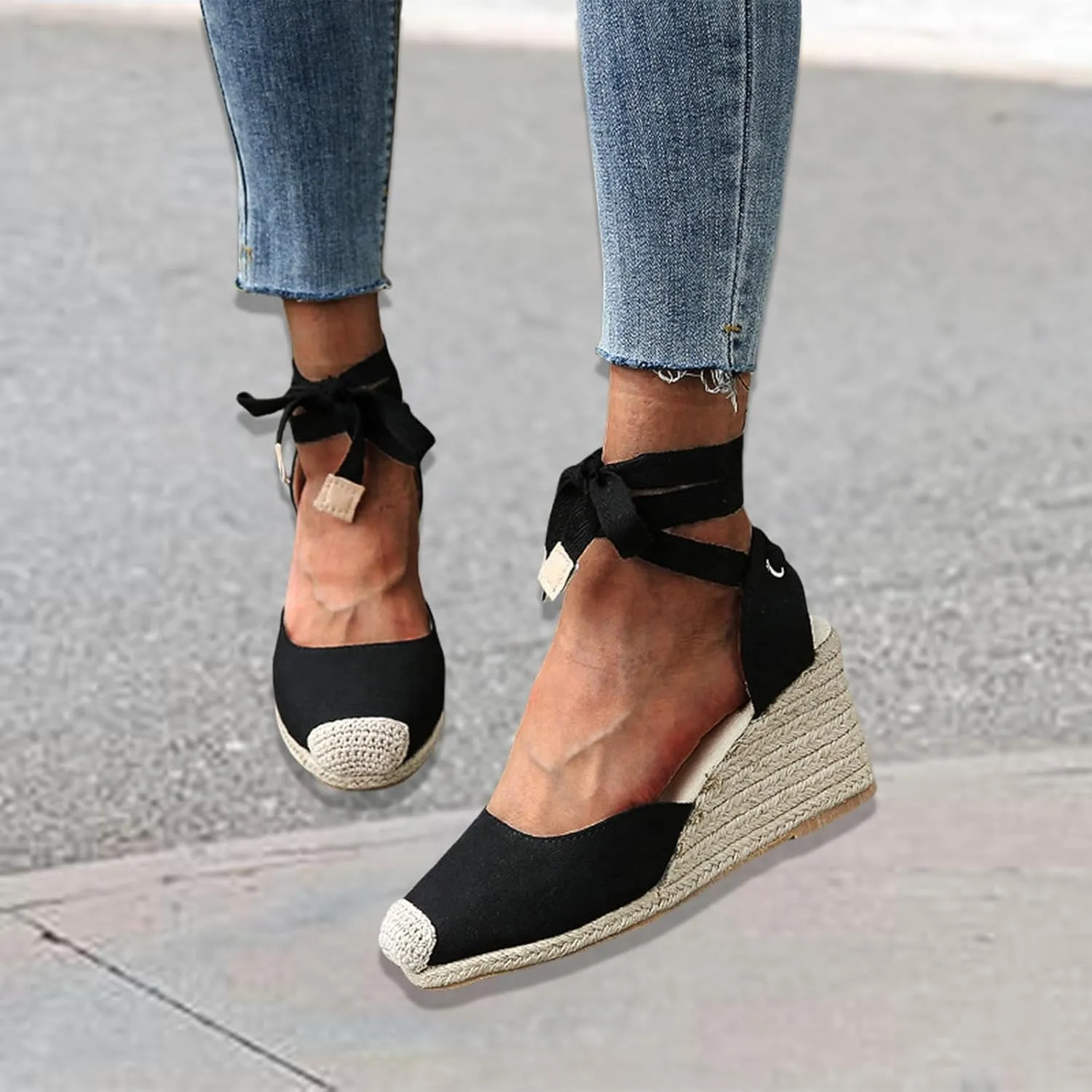 ZWRXW Womens Espadrilles Wedge Sandal Closed Toe Platform Sandals Platform Comfortable Soft Arch Support High Heels Wedge Sandals Ankle Strap Lace Up Summer Shoes